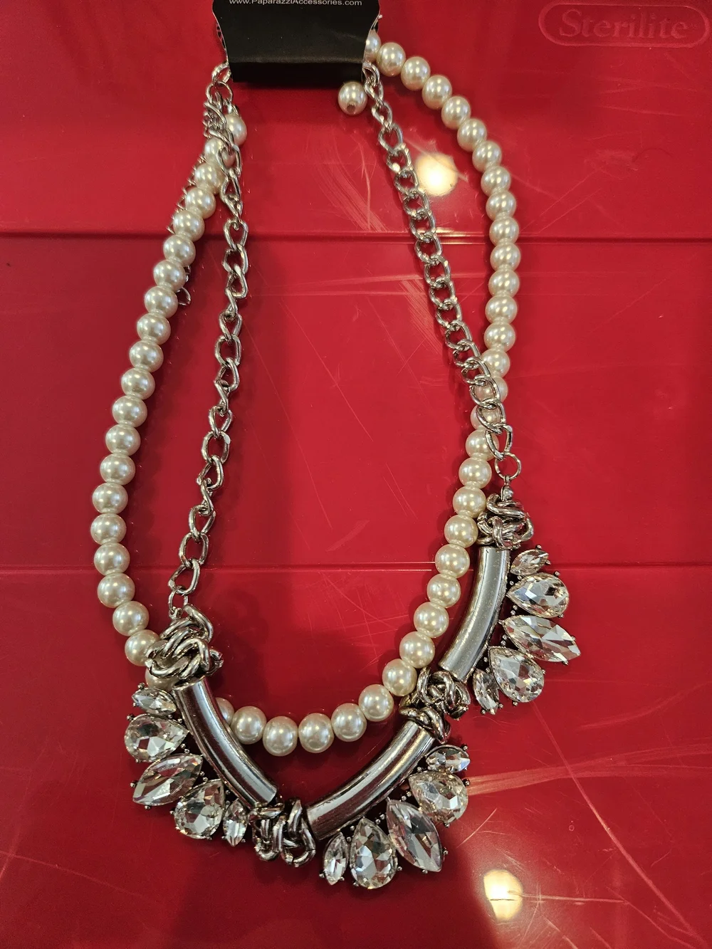 Pearl and Crystal Silver-Tone Statement Necklace - Elegant White